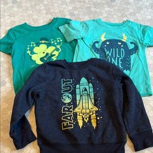 Kids Graphic Tees and Sweatshirt Set - Green and Navy